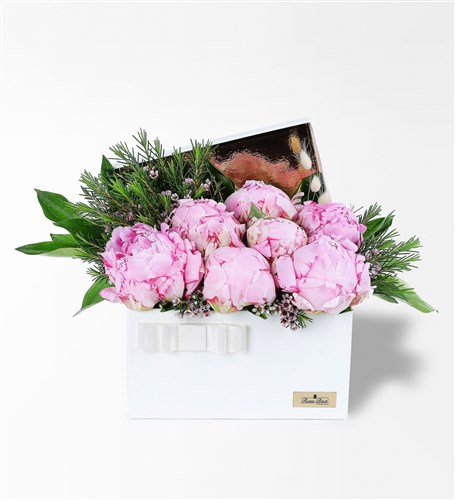 Krem Kutuda Pembe Şakayık Ve Wax Çiçeği XL
